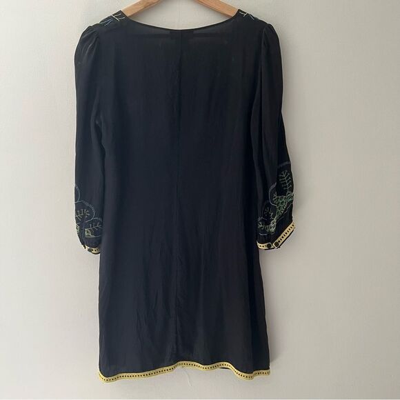 Vintage Kenar Silk Dress Embroidered Peacock Size Medium Fairy Whimsigoth - Picture 4 of 8